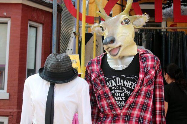 hipster fashion - skinny tie and horse mask on mannequins