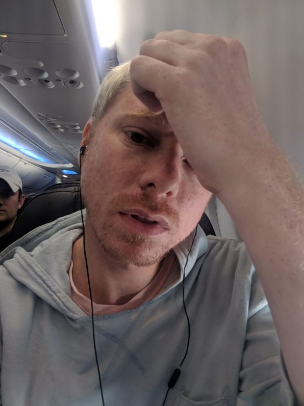 airplane selfie - listening to music